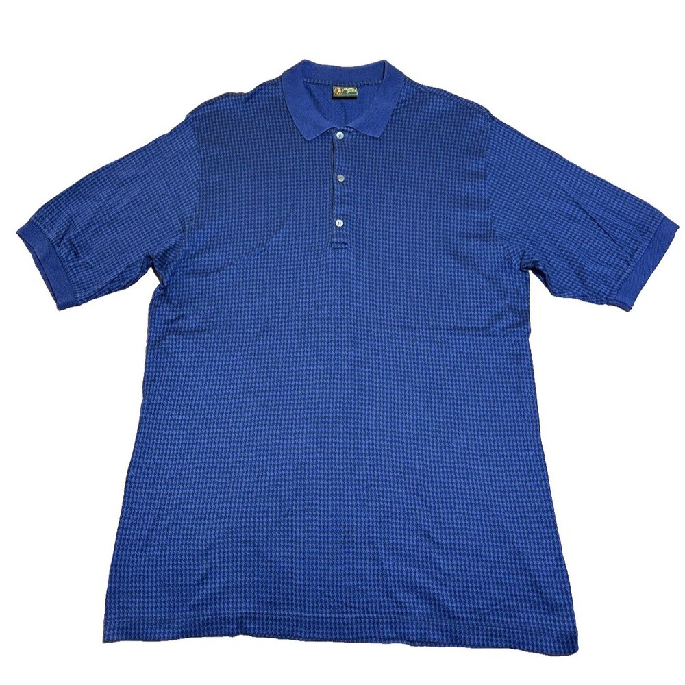 Bobby Jones Polo Shirt Mens Golf Houndstooth Pattern Navy Black Cotton Sz Large